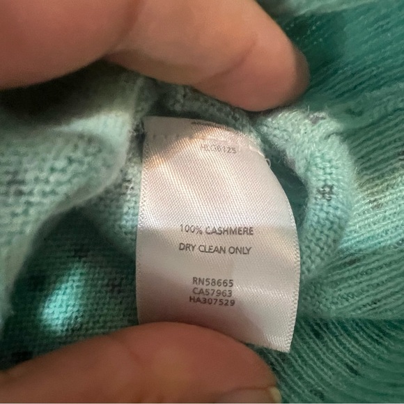 Halogen Mint Green Polka Dot Cashmere Cardigan Sweater Button Up Size Large Flaw - Picture 7 of 11